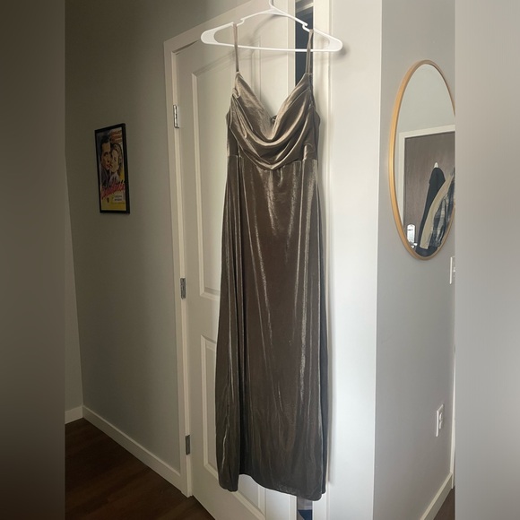 Revelry Skye Velvet Bridesmaid Dress Dusty Olive - Picture 2 of 3